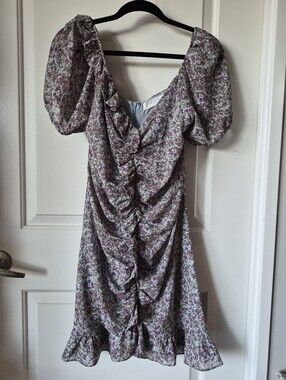 ASTR The Label Pale Blue Floral Trim Slip Dress Size Large